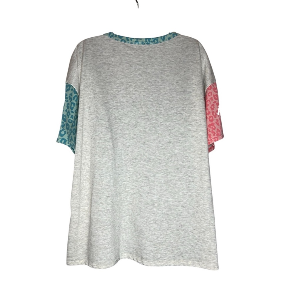 BiBi Colorblock Leopard Print Oversized Tee Round Neck - Short Sleeve XL - Picture 3 of 6